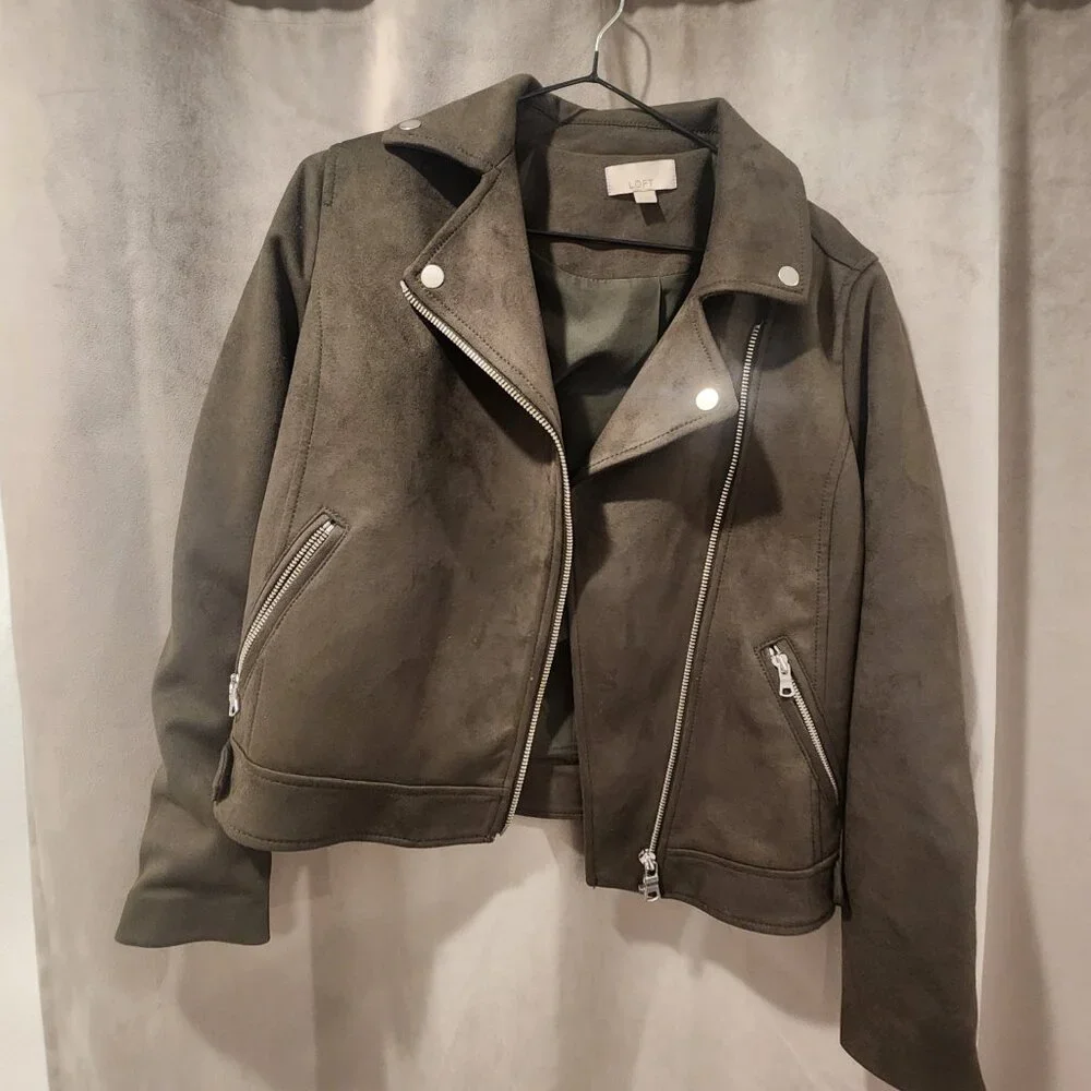 Loft XS Green Faux Suede Moto Jacket - Picture 2 of 4